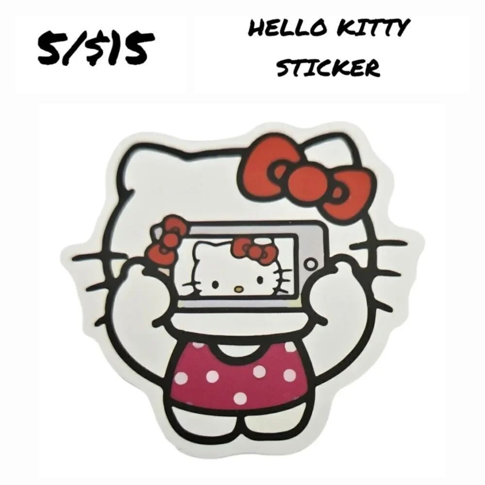 Hello Kitty Sticker Self-Adhesive Laptop Water Bottle White Cat Bow Selfie Photo